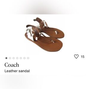 COACH leather Sandals Camel Brown with white leather and silver accents.